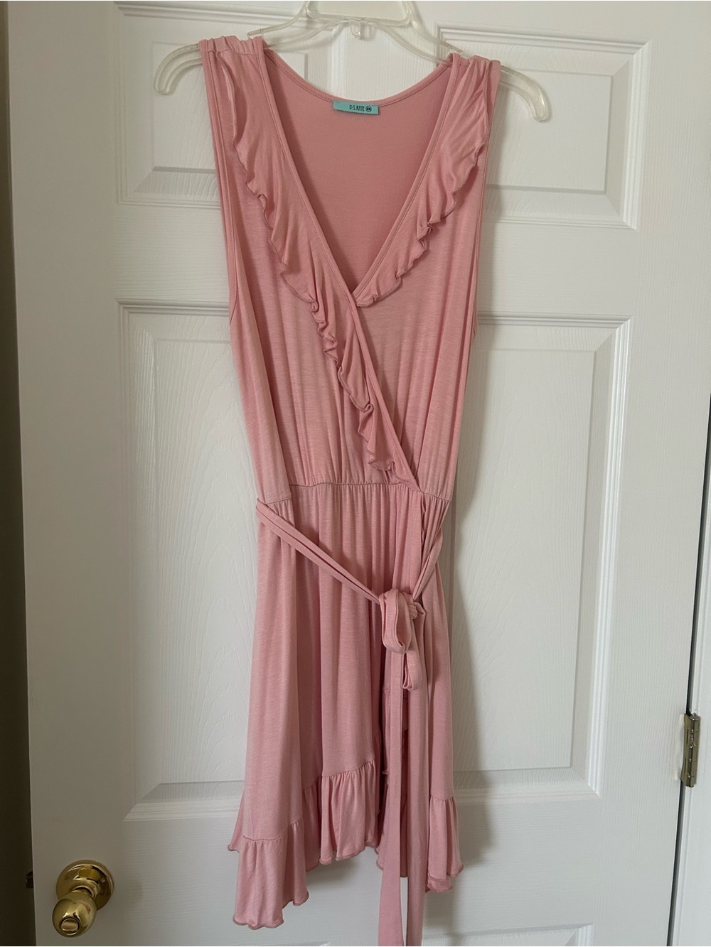 Light Pink V-Neck Sleeveless Wrap Dress with Tie Waist